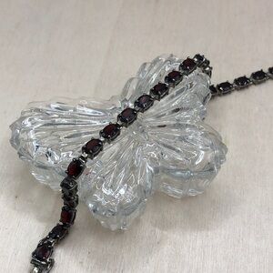 Signed IBB Thailand Sterling Silver  Red Garnets Link Bracelet Large Wrist 8.5